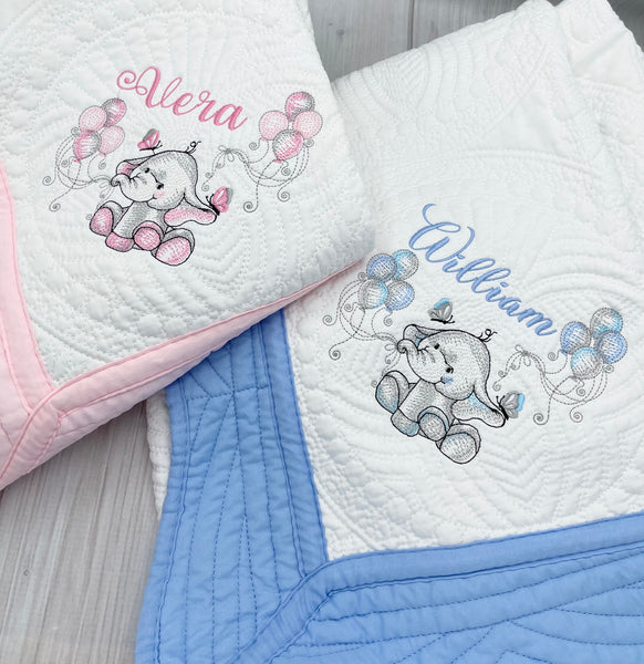 Personalized Baby Elephant Quilt Blanket