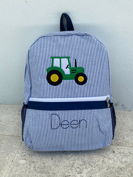 Seersucker Tractor Backpack Set