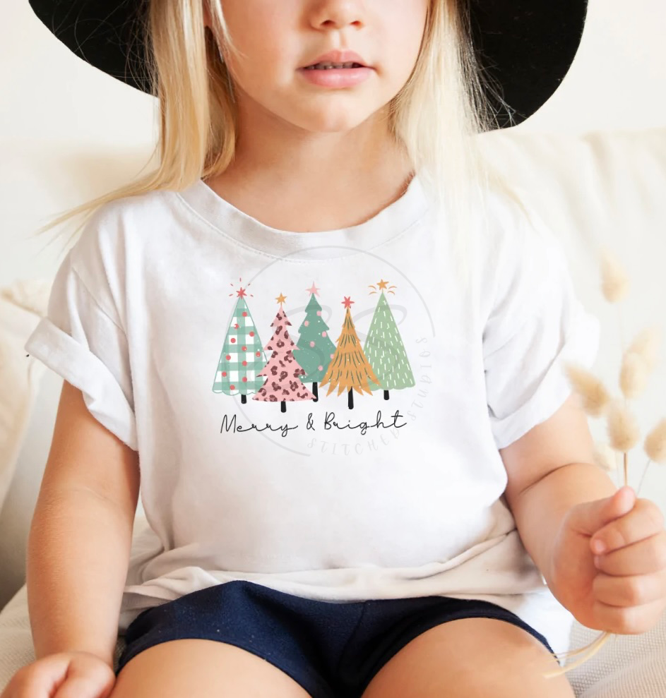 Merry and Bright Christmas Tree Shirt for Kids