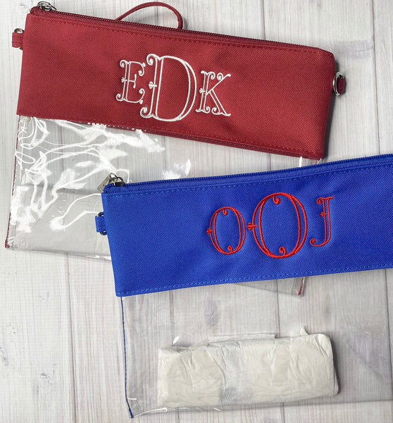 Monogrammed Clear Stadium Bag, Custom Clear Zipper Pouch, Gameday Clear Pouch, Team color Game Day Bag