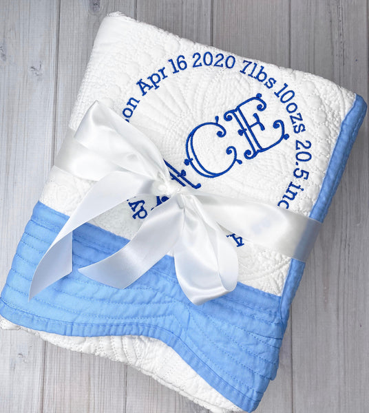 Monogrammed Birth Stat Baby Blanket