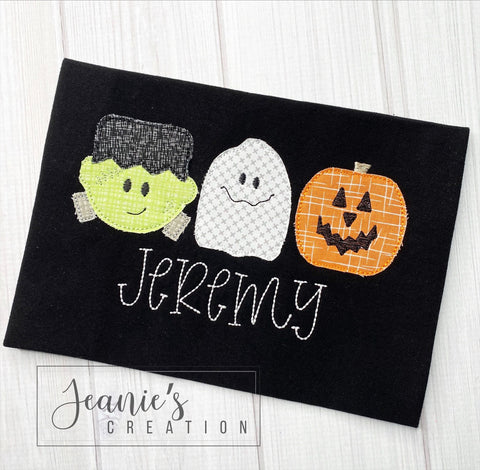 Halloween Frankenstein Shirt, Custom boy Halloween shirt, Personalized Halloween Trio pumpkin Shirt, Halloween Boys Shirt