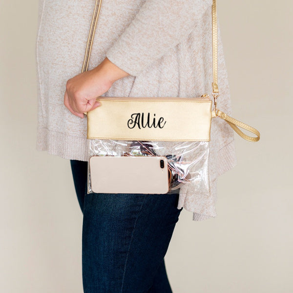 Monogrammed Gold Clear Stadium Bag