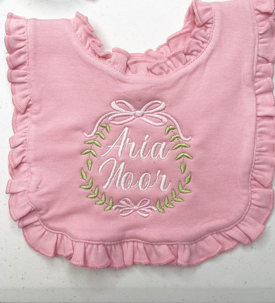 Personalized Ribbon Wreath Baby Bib