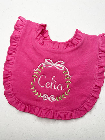 Personalized Ribbon Wreath Baby Bib