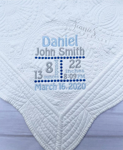 Personalized Baby Birth Stat Quilt Blanket