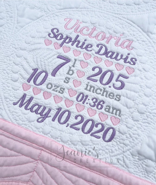 Personalized Baby Girl Birth Stat Blanket