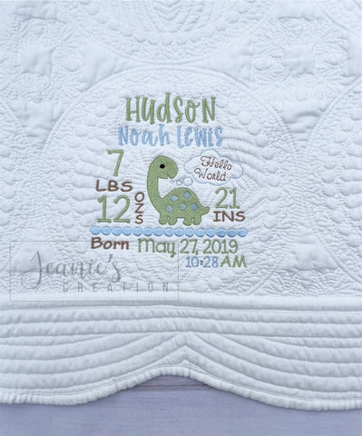 Personalized Birth Stat Blanket with Dino