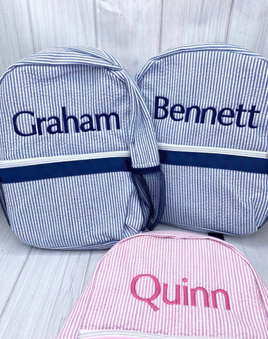 Personalized Baby Backpacks, Monogrammed Toddler Backpacks, Seersucker Backpack, Preschool Book Bag | Personalized School Bag