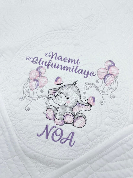 Personalized baby quilt blanket, Embroidered Elephant Baby quilt blanket, Monogrammed baby blanket, Baby shower gift