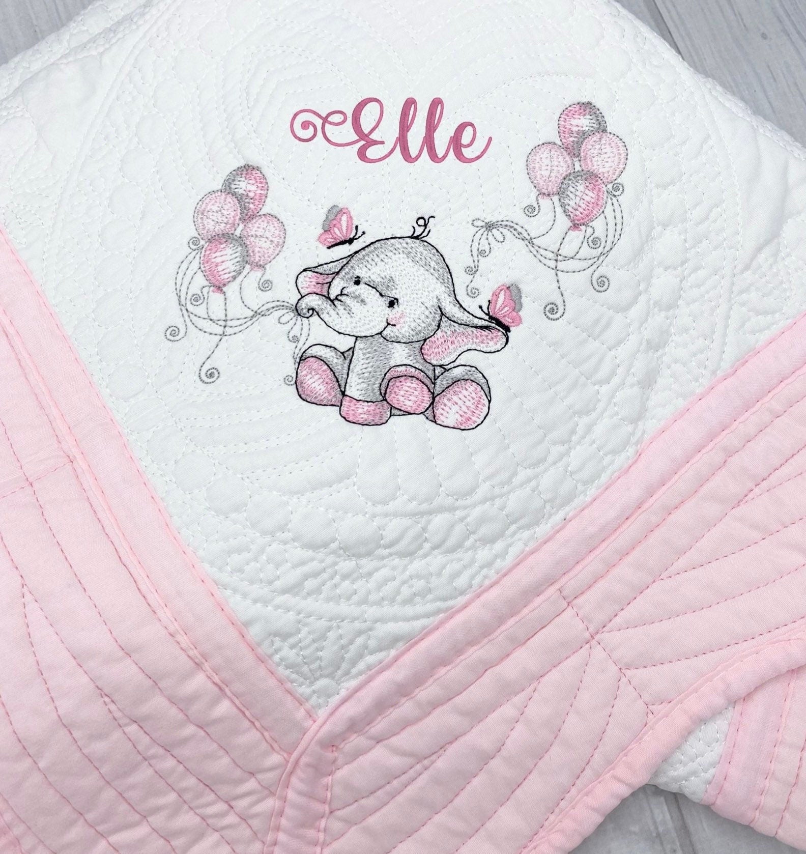 Personalized baby quilt blanket, Embroidered Elephant Baby quilt blanket, Monogrammed baby blanket, Baby shower gift