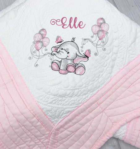 Personalized baby quilt blanket, Embroidered Elephant Baby quilt blanket, Monogrammed baby blanket, Baby shower gift