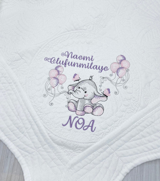 Personalized baby quilt blanket, Embroidered Elephant Baby quilt blanket, Monogrammed baby blanket, Baby shower gift