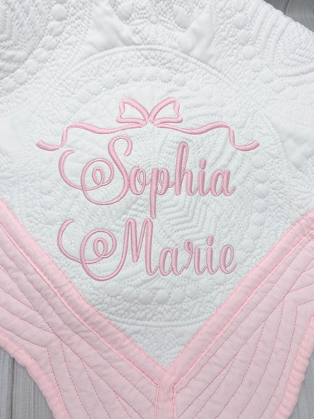 Personalized baby girl blanket, Embroidered baby quilt blanket, Monogrammed birth stat baby blanket, Baby shower gift, Baby quilt blanket