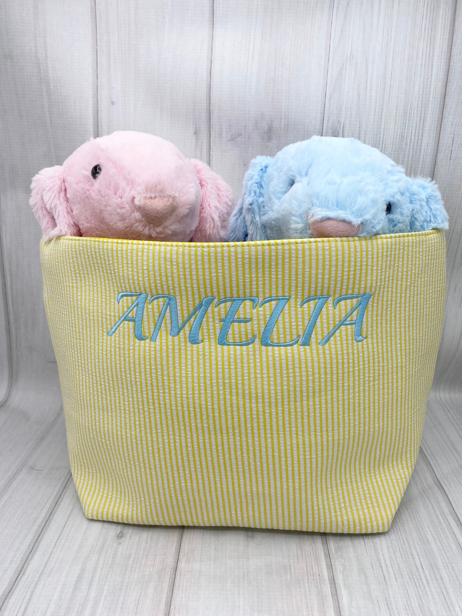 Personalized Seersucker Easter Basket, Easter Bunny Bucket, Monogram Easter basket, Seersucker Easter Bunny Bucket